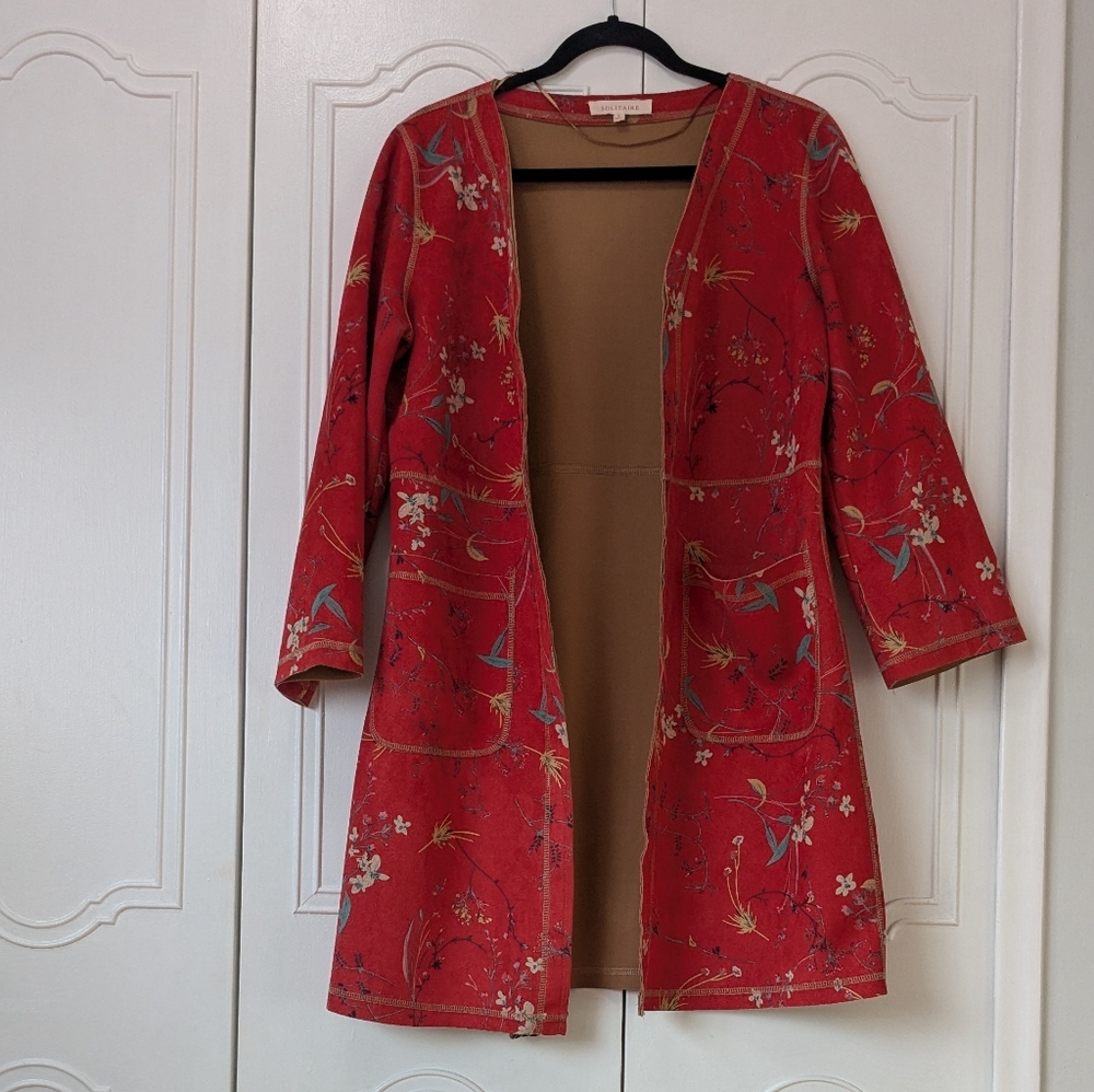 Solitaire Women's Floral Trench Coat Long Sleeves Size S